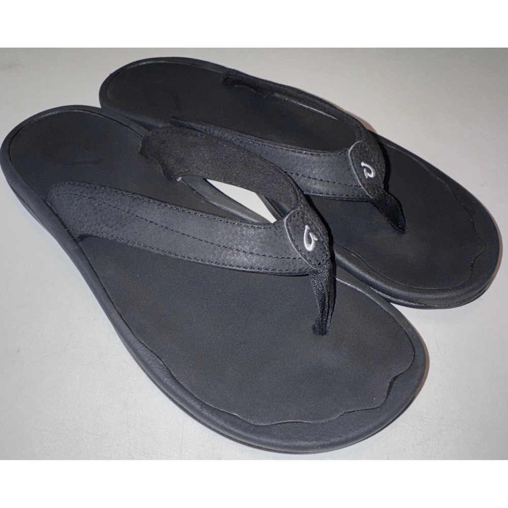 Olukai Ohana Black Sandals Women's 9 Flip Flops Beach Vacation Thongs Shoes
